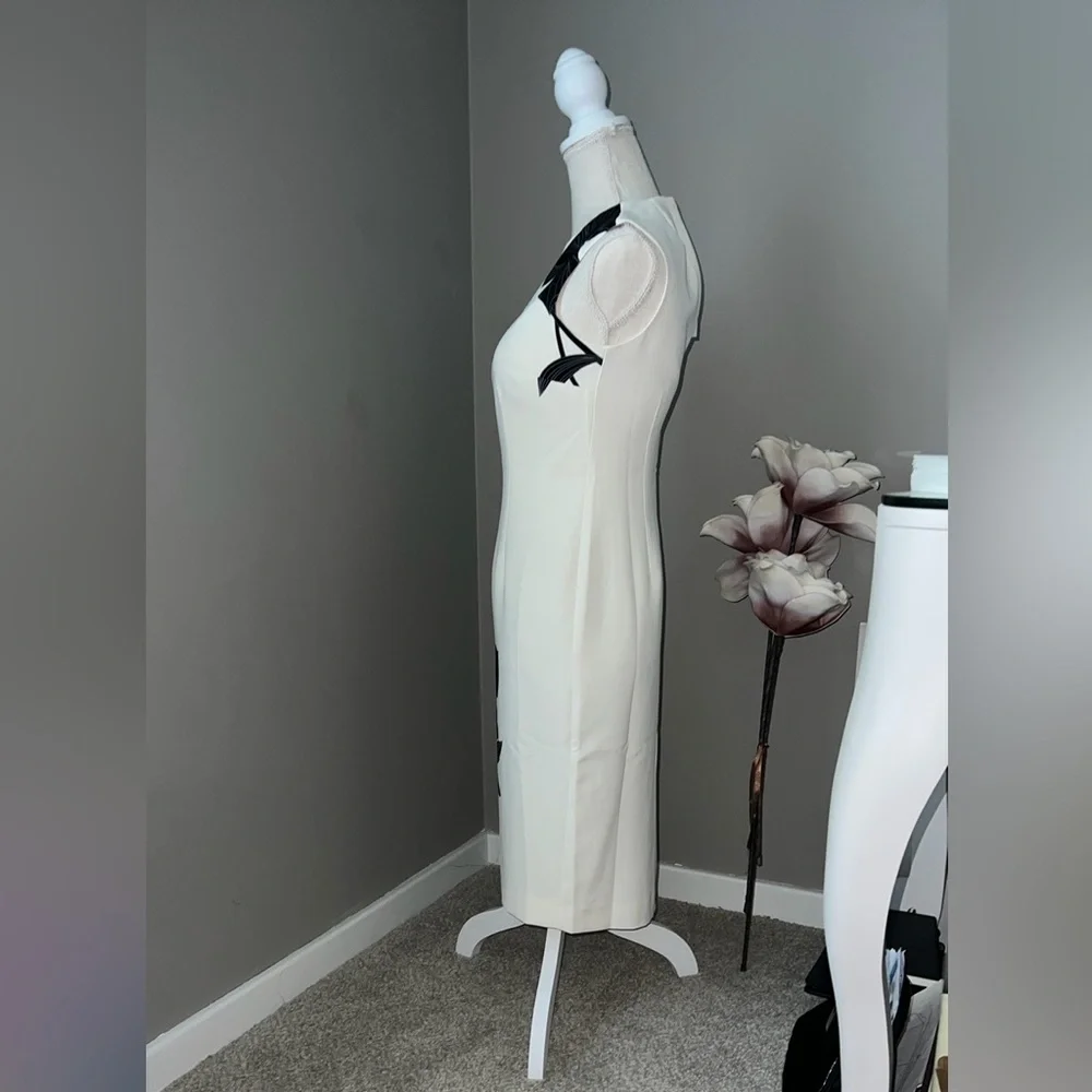 NWT ✨Ann Taylor White Midi Dress with Black Floral Motif Size 00 Petite - Picture 4 of 7